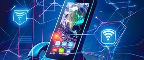 Illustration of VoIP - stylized internet phone