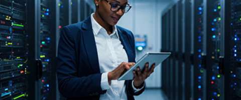 African american woman working as an IT specialist in a modern server room